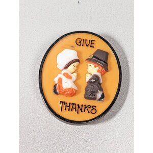 Vintage Thanksgiving Give Thanks Pilgrim Oval Acrylic Pin